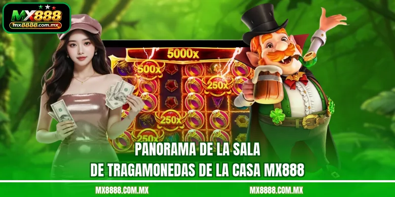 Panorama de la sala de tragamonedas de la casa mx888